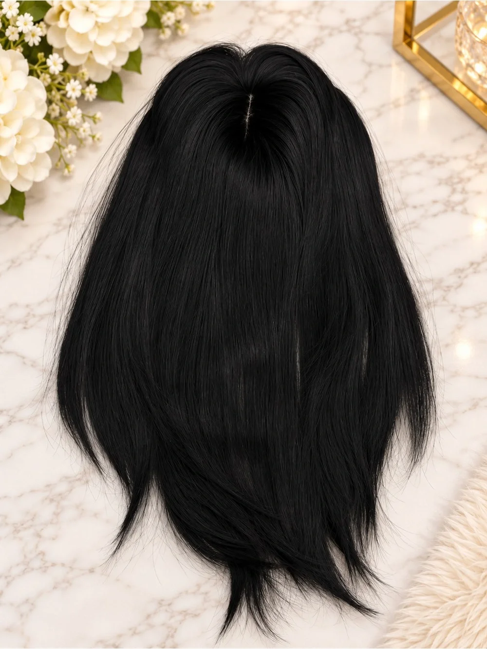 Clip ins Synthetic Hair Topper Black